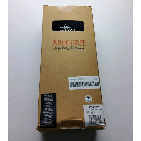 Stussy Stock Crew Socks 3 Pair Pack Black Size 8-13